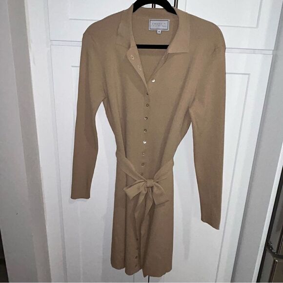 Apparalel Ribbed Knit Button Down Dress in Latte - Picture 1 of 6